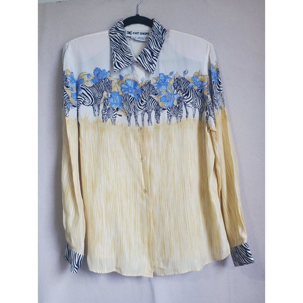 Vintage Exit Shop Women Medium 100% Silk Button D… - image 1